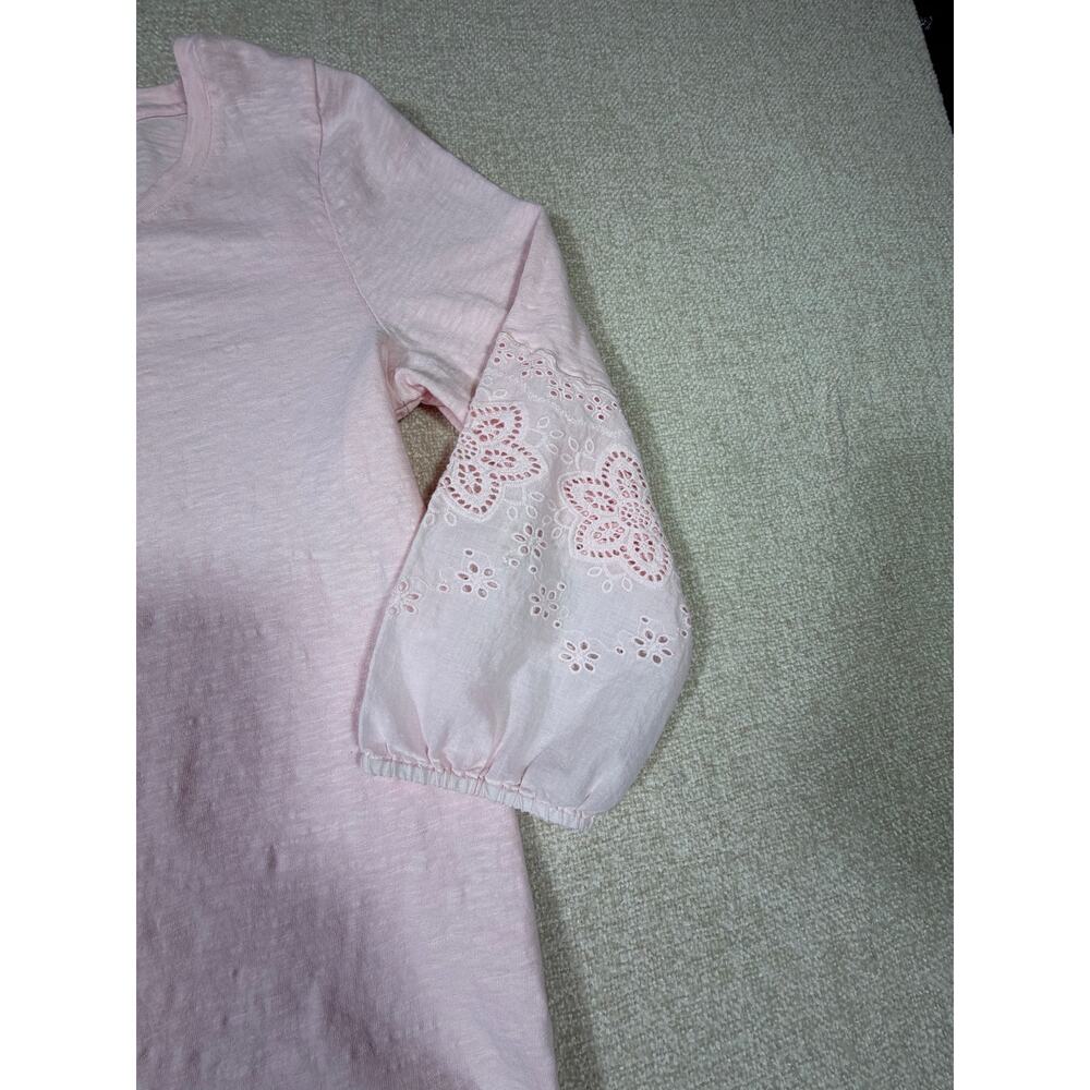 Talbots Women Medium Pink 3/4 Sleeve Lace Trim Sleeve Cottagecore Casual Top - Picture 5 of 5
